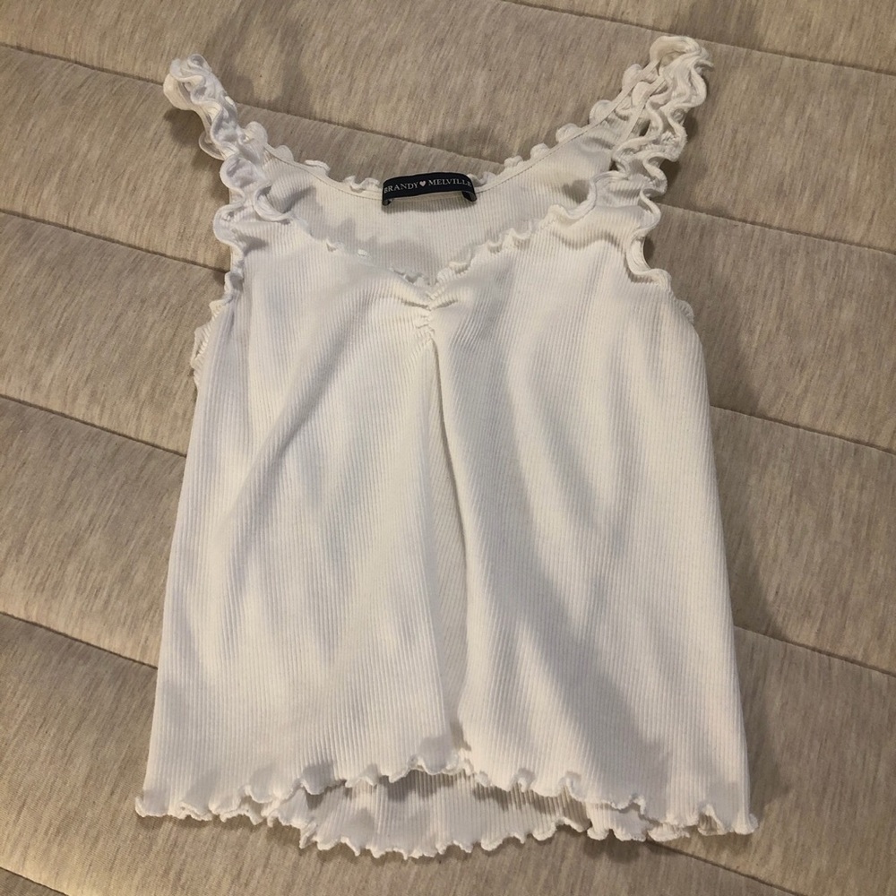 Brandy Melville White Ruffle Tank Top